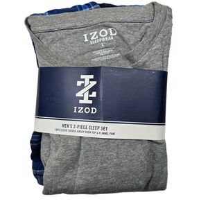 IZOD 2 Piece Sleep Set Mens Large Long Sleeve Jersey Crew Top Flannel‎ Pant NEW